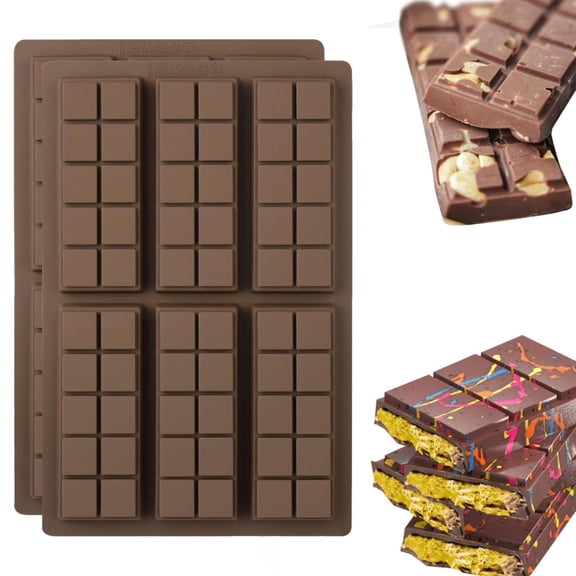 Thick Chocolate Bar Silicone Mold 2Pcs,Silicone Snap Bars Making Set Break Apart Wax Melt Mould Easy Release Soy Candle Mould Rectangle Non Stick for Protein and Energy Soap Home Diy Handmade Gifts