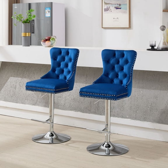 Thick Chrome Barstools,Adjustable 25-33"Height,Modern Upholstered for Home Pub&Kitchen Island(Set of 2)