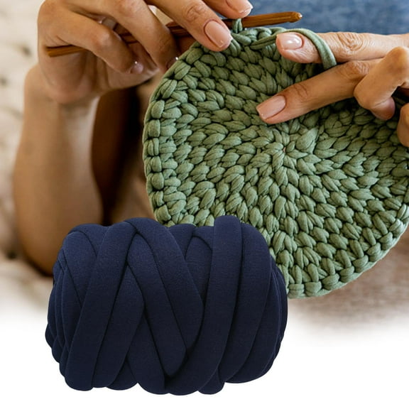 Thick Chunky Yarn Weight Yarn Super Bulky Giant Wool Yarn Jumbo Tubular Yarn Bulky Yarn for Knitted Blanket Pillow Sweaters Scarf Bed Fence navy blue