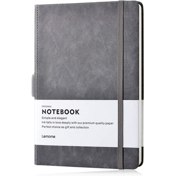 Thick Classic Notebook with Pen Loop - A5 College Ruled Hardcover Writing Notebook with Pocket + Page Dividers Gifts, Banded, Large, 180 Pages, 8.4 x 5.7 in