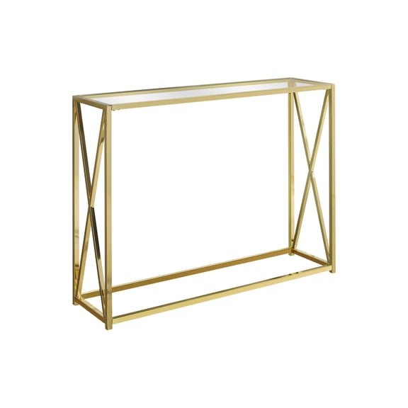 Thick Clear Tempered Glass Top, Gold Metal Base - Multi - functional Console for Entryway, Great for Drinks