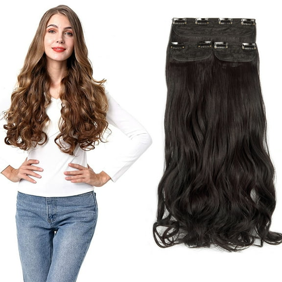 Thick Clip In Hair Extension 3/4 Full Head Curly Wavy Thick Hairpiece Curly Straight Synthetic Heat Resistant Hair 18 inch 3 PCS Set Thick Clip in on Hair Extensions - Natural Black