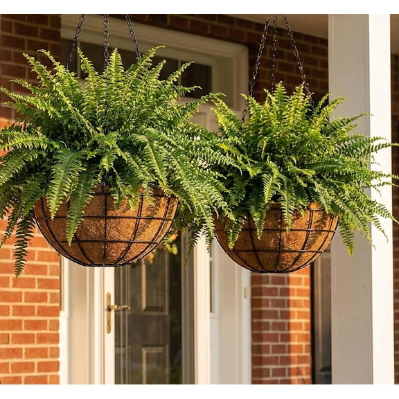 Thick Coco Coir Liner Hanging Baskets, 16 Inch Round Planters for Porch Garden