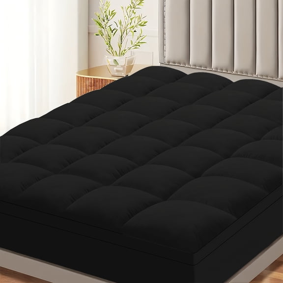 Thick Cooling Mattress Topper - Overfilled Down Alternative Pillow Top, Baffle Box Design, Fits 8-21 Inch Deep Pocket, Plush & Support, Machine Washable