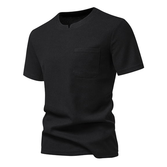 Thick Cotton T Shirts for Men Mens Fashionable Small V Neck Design Casual Short Sleeved T Shirt for Men Loose Solid Color Pockets L