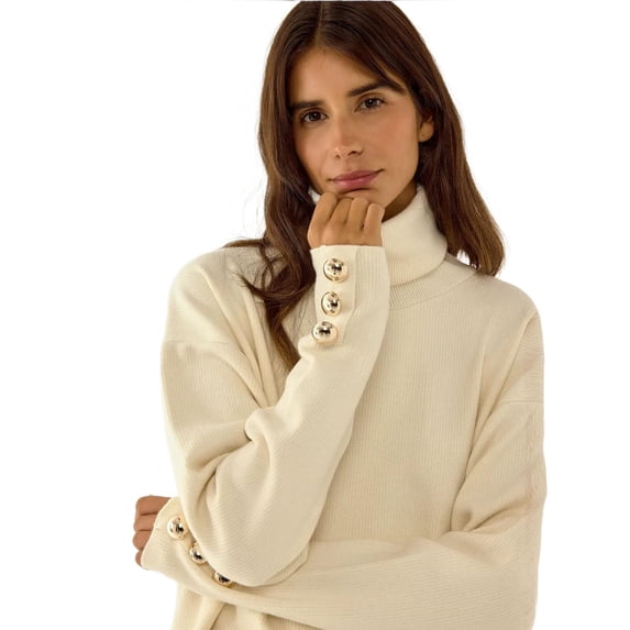 Thick Cream Jumper with Gold Button Details