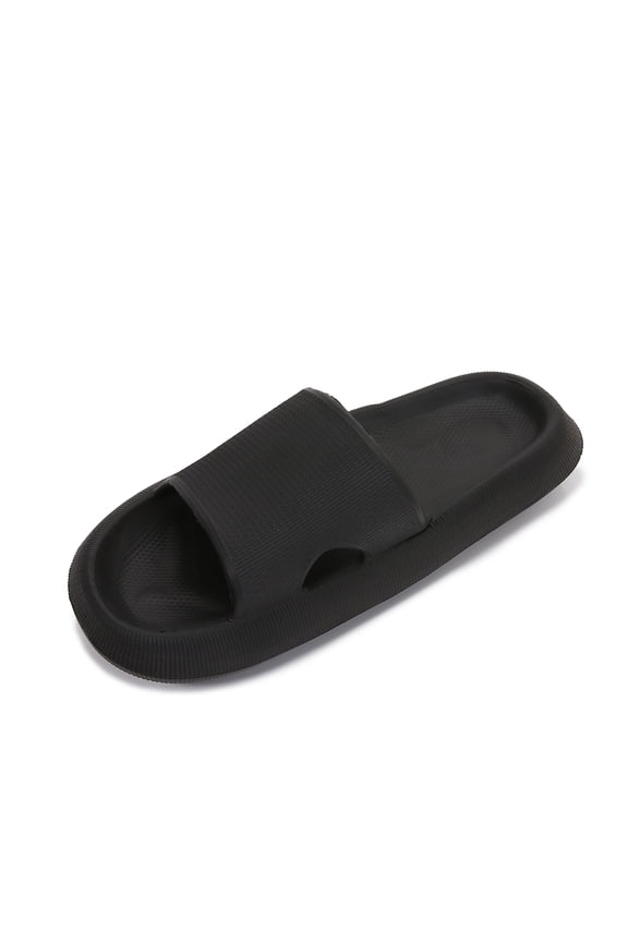 Thick Cushioned Platform Comfy Slippers for Women and Men Summer Beach ?Indoor Outdoor Rubber Open Toe Slides (Black, Women 7/Men 5)