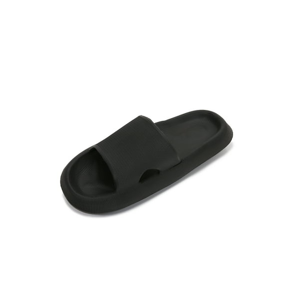 Thick Cushioned Platform Comfy Slippers for Women and Men Summer Beach ?Indoor Outdoor Rubber Open Toe Slides (Black, Women 7/Men 5)
