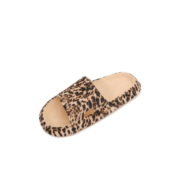 Thick Cushioned Platform Comfy Slippers for Women and Men Summer Beach ?Indoor Outdoor Rubber Open Toe Slides (Leopard, Women 7/Men 5)