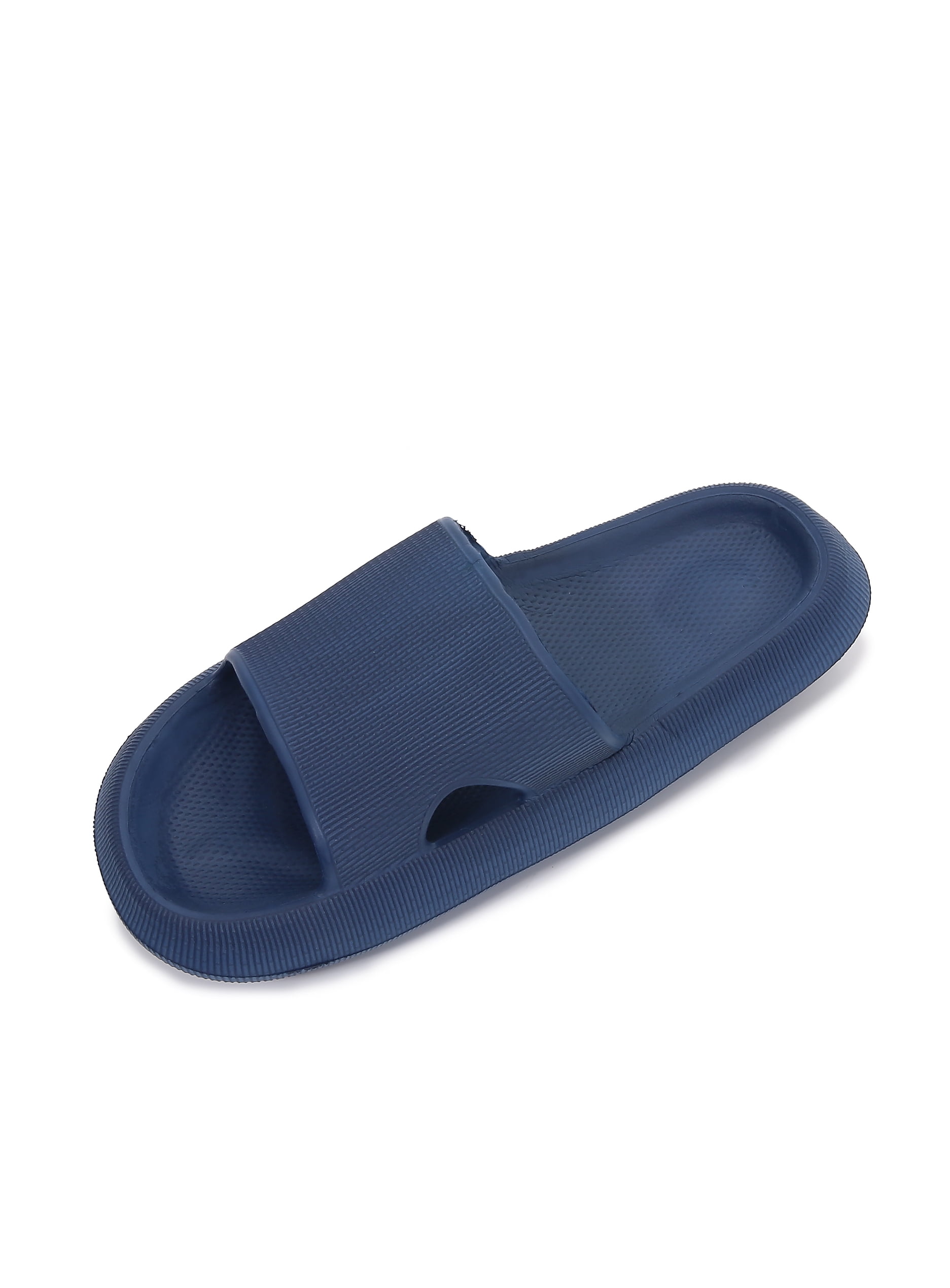Thick Cushioned Platform Comfy Slippers for Women and Men Summer Beach ?Indoor Outdoor Rubber Open Toe Slides (Navy, Women 8/Men 6)