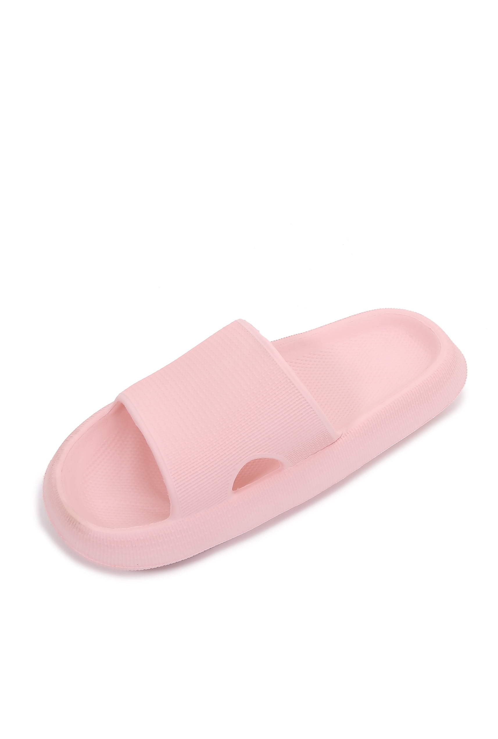 Thick Cushioned Platform Comfy Slippers for Women and Men Summer Beach ?Indoor Outdoor Rubber Open Toe Slides (Pink, Women 8/Men 6)