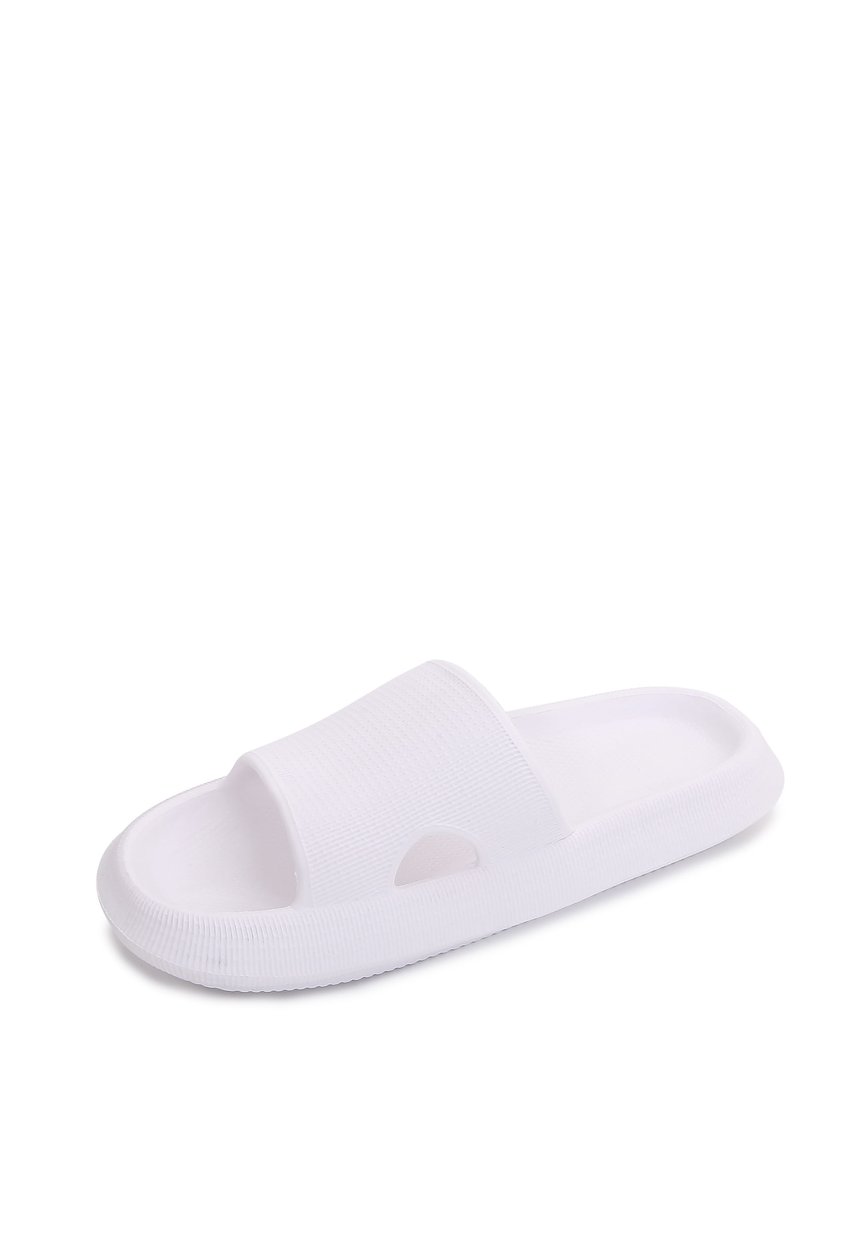 Thick Cushioned Platform Comfy Slippers for Women and Men Summer Beach ?Indoor Outdoor Rubber Open Toe Slides (White, Women 8/Men 6)