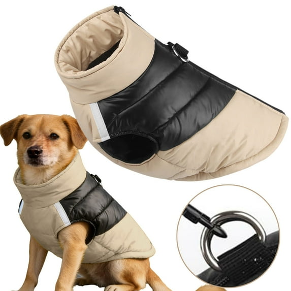 Thick Dog Vest, Warm Padded Winter Coat with Leash Compatibility for Golden Retrievers Large Dogs, Windproof Cold Weather Pet Clothing, S-2XL, Yin-10