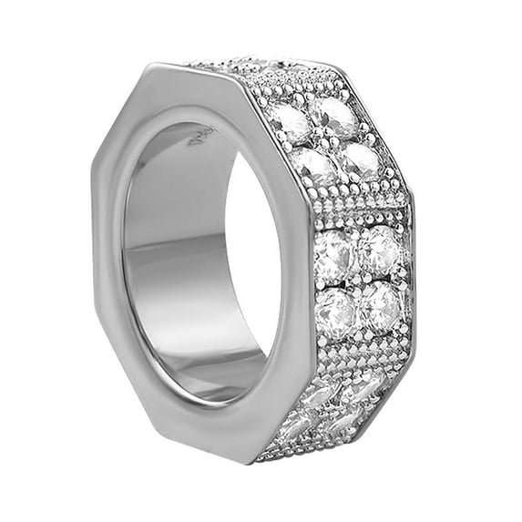Thick Double Bling Octagon Ring Rhodium (10)