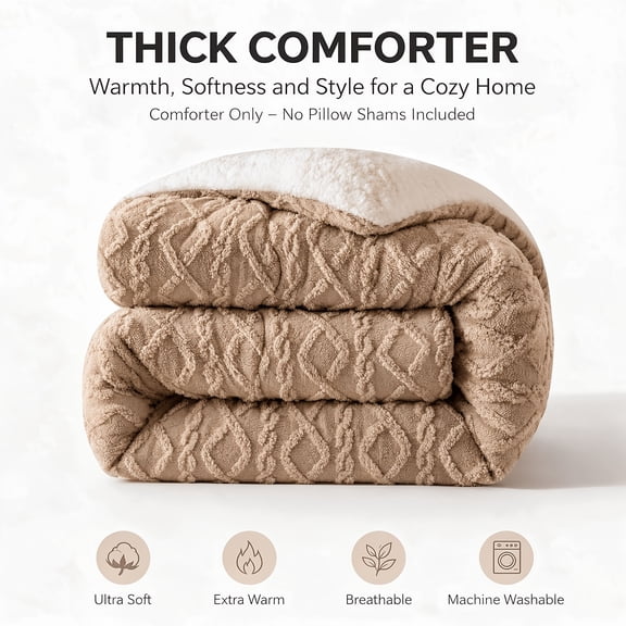 135cm x 200cm Khaki Thick Taffeta Fleece Comforter, Ultra Soft Warm Fluffy Bed Quilt, Comforter Only No Pillow Shams