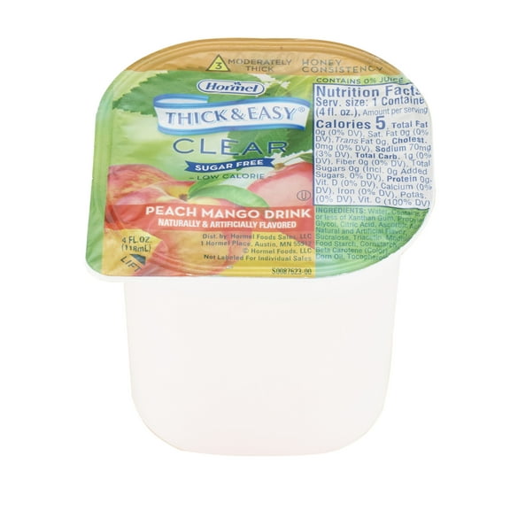 Thick & Easy Sugar Free Thickened Beverage, 4 oz. Container Portion Cup Peach Mango Flavor Ready to Use Honey Consistency, Hormel Food Sales, 78769 - Case of 24