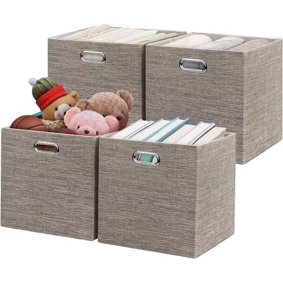 Thick Fabric Collapsible Storage Cubes 13 Inch Set of 4 Coffee