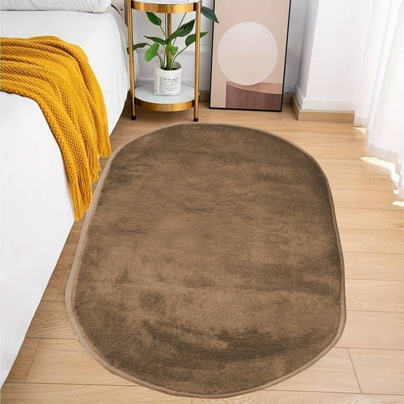 Thick Feather Bedroom Rug, Soft Shaggy Oval Area Carpet, Non Slip Living Room Runner Rug, Comfortable Water Absorbent Bedside Floor Pad, Modern Home Decor, 16x31 Inches Gray, By UKHCCC