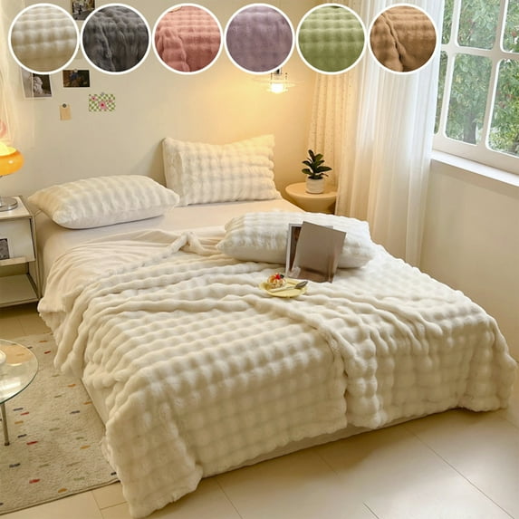 Thick Fleece Blanket Fleece Throw Blanket For Couch Soft Warm Fluffy Cream Solid Color Blanket for Home Office Couch