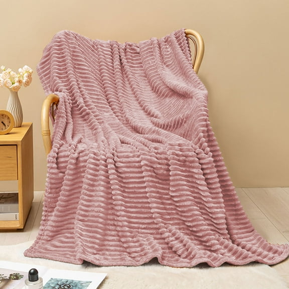 Thick Fleece Facecloth Blanket | Soft Warm Throw for Bed & Sofa | Striped Plush Comforter | Cozy Nap Cover | Lightweight Flannel | Multiple Colors | 100x150cm