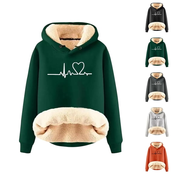 Thick Lined Hoodies for Women Winter Long Sleeve Warm Graphic Hooded Sweatshirt Pullover Tops