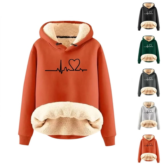 Thick Lined Hoodies for Women Winter Long Sleeve Warm Graphic Hooded Sweatshirt Pullover Tops