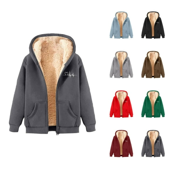 Thick Fleece Lined Hoodies for Women Winter Long Sleeve Warm Zip Up Hooded Sweatshirt with Pockets Jacket Coat