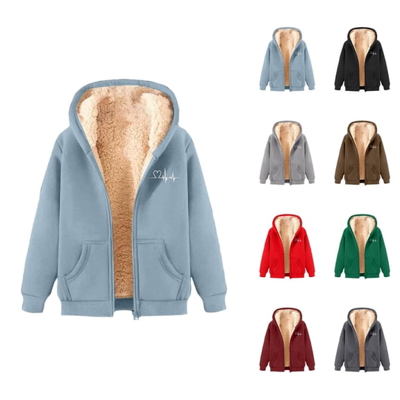 Thick Fleece Lined Hoodies for Women Winter Long Sleeve Warm Zip Up Hooded Sweatshirt with Pockets Jacket Coat