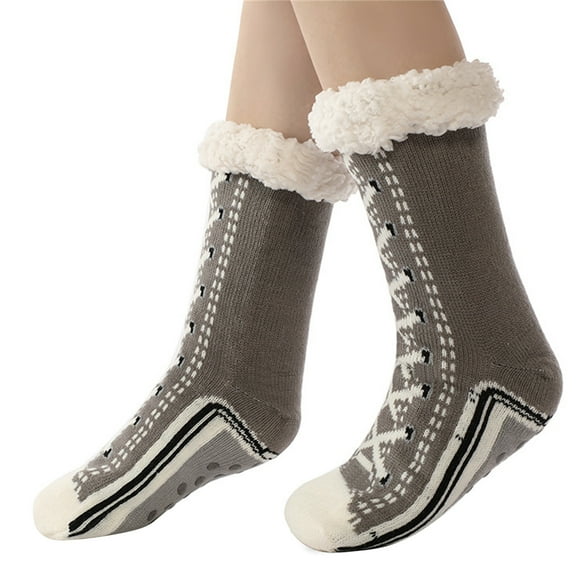 Thick Fleece Lined Slipper Socks with Funny Sneaker Pattern for Women Nonslip Grippers Thermal Warm Winter Home Socks
