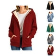 thumbnail image 1 of Thick Fleece Lined Zip Up Hoodies for Women Winter Long Sleeve Plain Basic Hooded Sweatshirt with Pockets Jacket Coat, 1 of 5