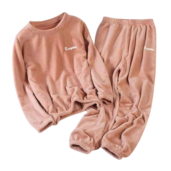 Thick Fleece Pajamas for Women Soft Warm Pullover Tops Sleep Pants 2 Piece Loungewear Winter Sleepwear New Vacation Outfits for Women 2 Piece Set Pinky One Size
