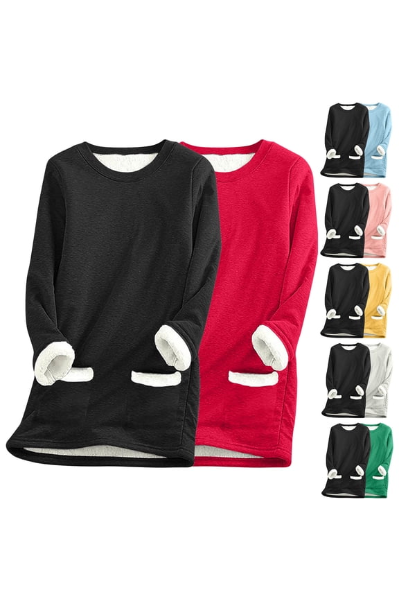 Thick Fleece Women's Sweatshirt Hoodie Pullover Long Sleeve Round Neck Print Velvet Warm Thermal Winter Casual Loungewear Gift | CSEONE,Light Blue XL