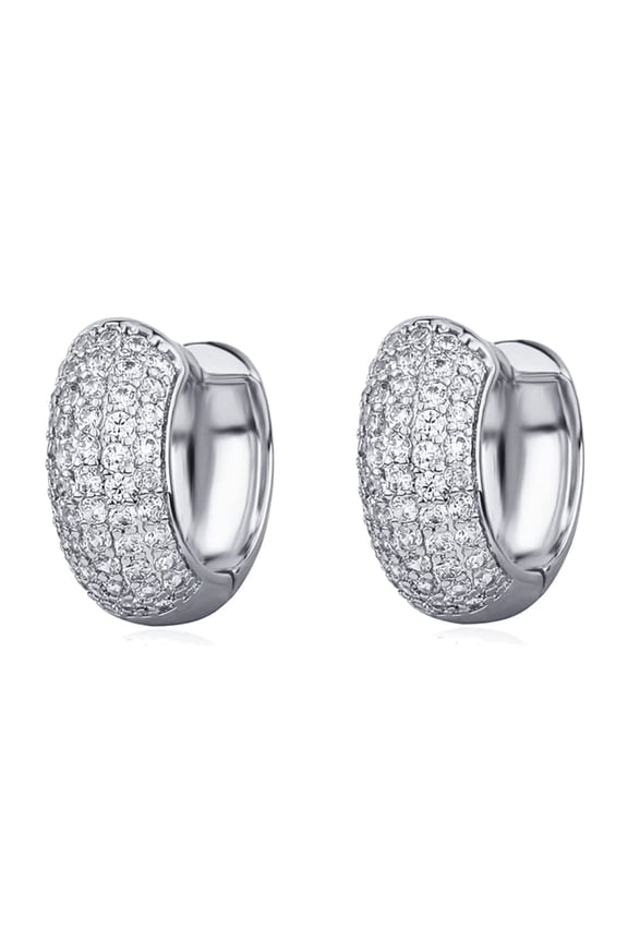 White Gold Plated 925 Sterling Silver Post Hoop Earrings 3d Fully Iced Cubic Zirconia CZ 12mm Ice Out Huggie Small Sparkle Silver Hoop Earrings