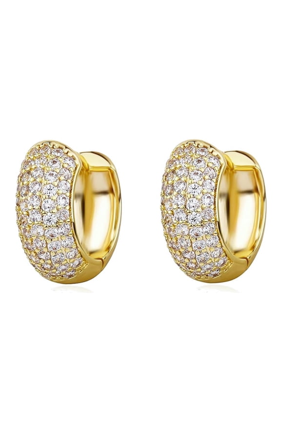 Yellow Gold Plated 925 Sterling Silver Post Hoop Earrings Flower Set 3d Fully Iced Cubic Zirconia CZ 12mm Ice Out Huggie Silver Hoop Earrings