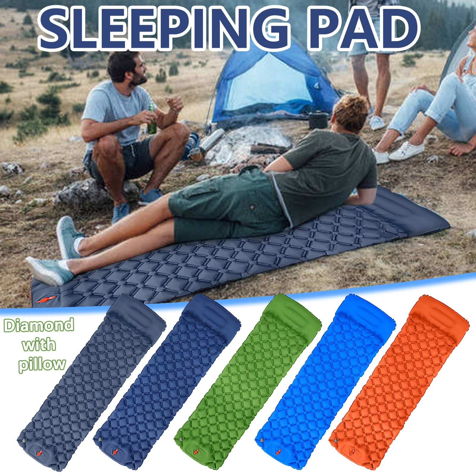 Thick Foam Self-Inflating Camping Sleeping Pad, Portable Travel Air Mattress with Built-in Pump, Lightweight Car Tent Bed Includes 1 Towel for Outdoor Trips