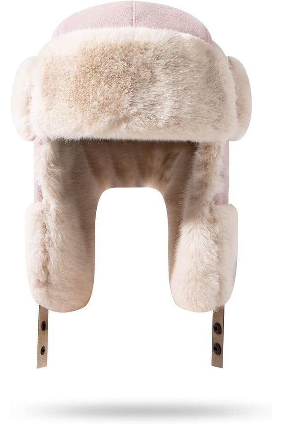 -Thick Furry Russian Trooper Hat for Men and Women, Winter Trapper Hat with Ear Flaps, Windproof Ski Ushanka, 21.65-22.83 Inch-pink-onesize