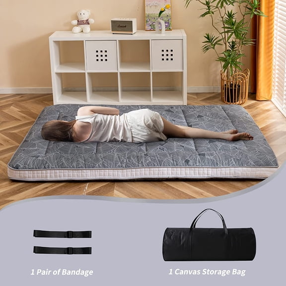 Thick Futon Floor Mattress, Padded Japanese Folding Roll  Mattress Sleeping Pad, Foldable Camping Portable Shikibuton, Bed Topper, Floor Lounger Guest Bed for Couch Car