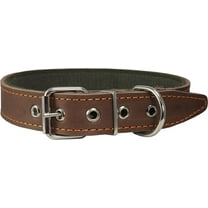 Thick Genuine Leather Dog Collar, Cotton Padded, 1.25" Wide. (Neck Circumf.: 14.5"-17.5", Brown)