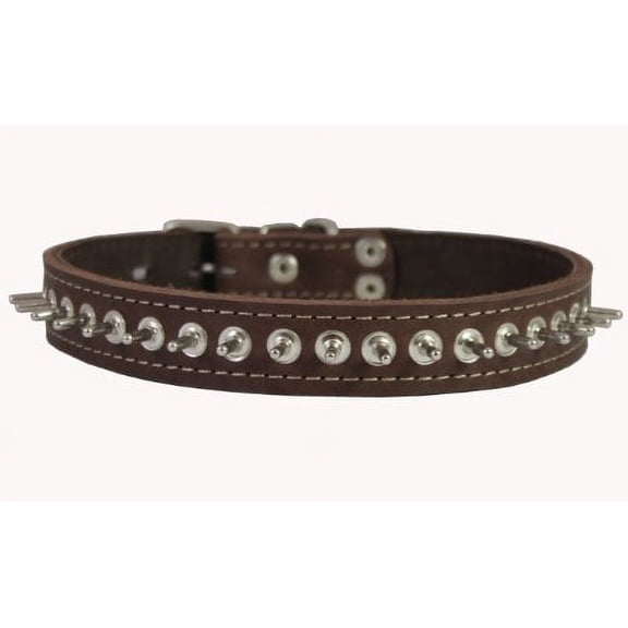 Thick Genuine Leather Spiked Dog Collar 1" Wide Brown Sized to Fit 17"-21" Neck Bulldog, Amstaff, Pitbull