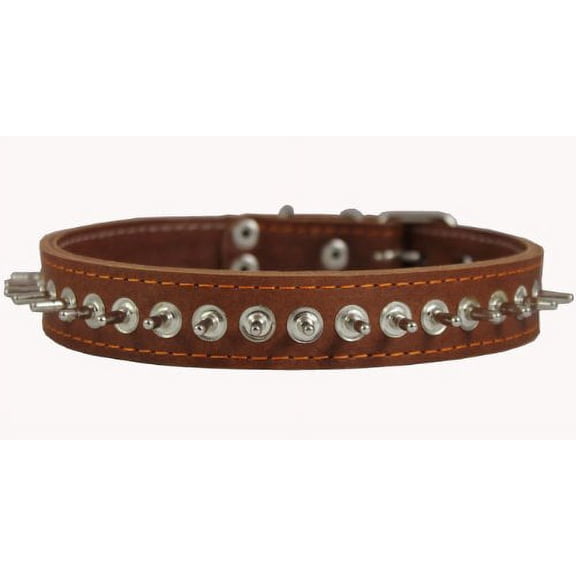Thick Genuine Leather Spiked Dog Collar 1" Wide Tan Sized to Fit 17"-21" Neck Akita, Husky