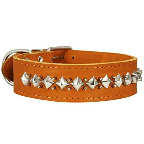 Thick Genuine Leather Spiked Studded Dog Collar Brown Sized to Fit 18"-22" Neck.2" Wide Retriever, Doberman, Rottweiler, Pitbull