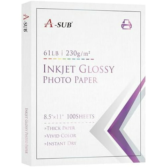 Thick Glossy Photo Paper 8.5 x 11 Inch 61lb 230gsm, Glossy Cardstock Photo Printer Paper for for Inkjet Printers, DIY Postcard Calendars 100 Sheets$$Office