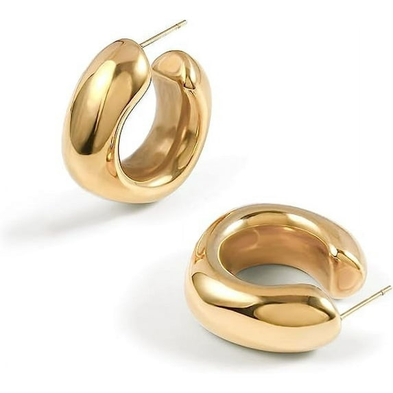 Thick Gold Chunky Hoop Earrings Lightweight Open Hoops For Women
