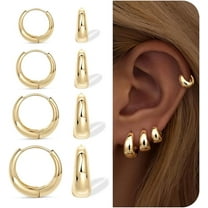 Thick Gold Chunky Huggie Hoop Earrings for Women, Hypoallergenic Small Sterling Silver Cartilage Hoops Stacks, 14K Gold Plated Lightweight Dainty Jewelry Set for Multiple Piercings 6/8/10/12mm