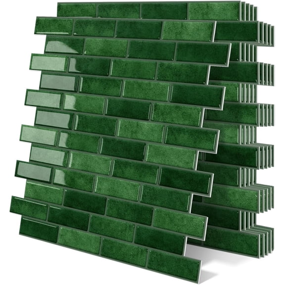 Thick Green Peel and Stick Tile Backsplash 12"x12" Self Adhesive Wall Marble Tiles for Kitchen (10-Sheet,Green)