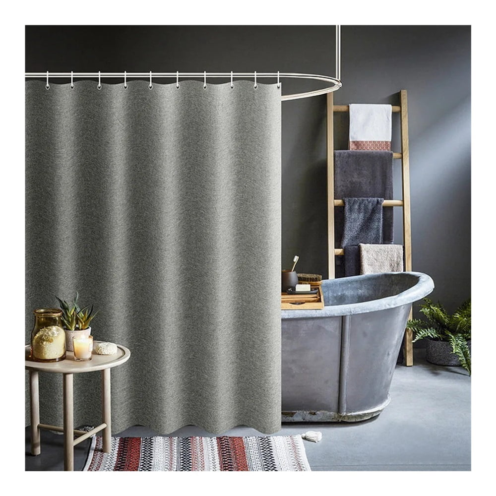 Thick Grey Shower Curtains Imitation Linen Fabric Waterproof Bath ...
