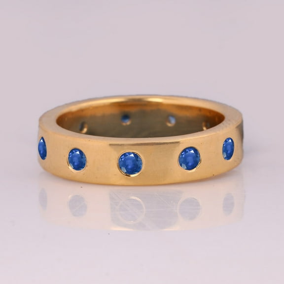 Thick Handmade Band Ring, Blue Sapphire Single Row Full Destance Eternity Gemstone Vintage Ring, 925 Starling Silver Wedding Bamd Ring, Gift For Mother's Day.