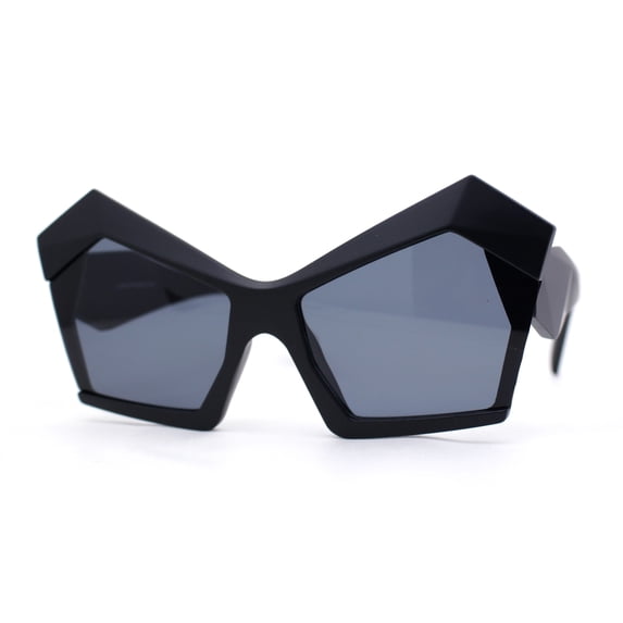 Thick Hard Angular Mad Thick Brow Crop Side Cat Eye Sunglasses Matte Black