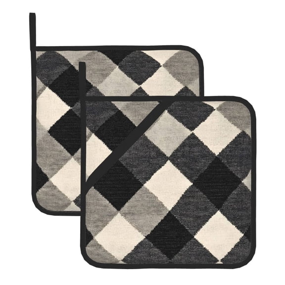 Thick Heat Resistant Trivet Square 2 Pack Fabric Pot Holder Pad For Kitchen Counter, Microwave Oven & Bbq, Side Hanging Loop Argyle Plaid Dimgray_3