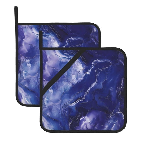 Thick Heat Resistant Trivet Square 2 Pack Fabric Pot Holder Pad For Kitchen Counter, Microwave Oven & Bbq, Side Hanging Loop Blueviolet Marble_4